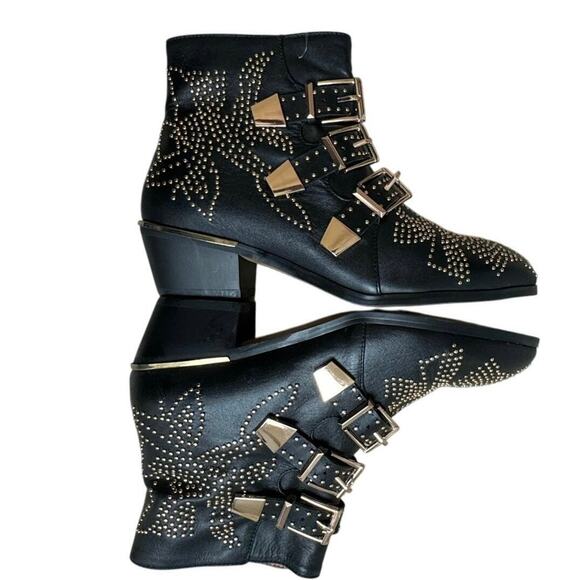 Bashafanni Ankle Boots Leather Rivet Studded Buckles 39 NWOB - Picture 1 of 16